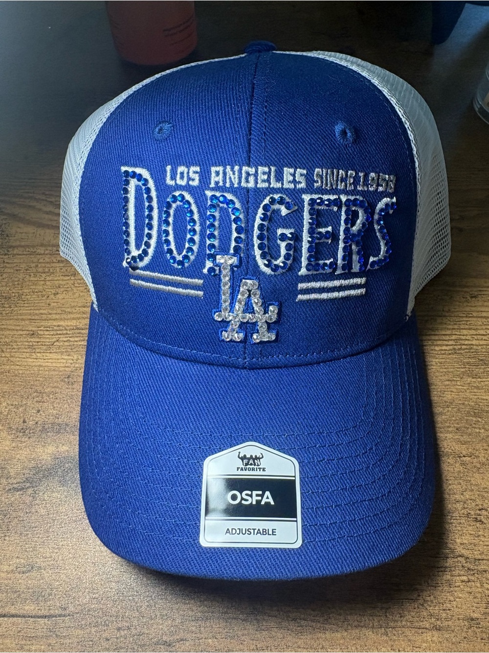 LA Dodgers custom Swarovski rhinestones Blue & White Mesh Baseball Cap